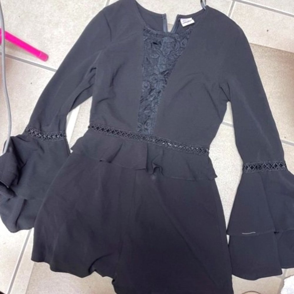 Black Romper - Selfie Leslie - Hippie Boho Sleeve Black Work Romper